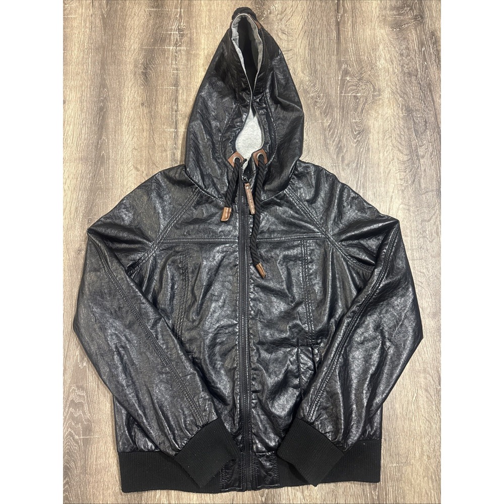 Joujou Women's‎ Black Leather Hoodie Jacket Long Sleeve Size XL